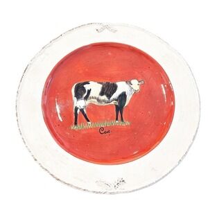 Raymond Waites Vintage Farm Cow Tan Brick Red Farm 16 inch Platter Plate